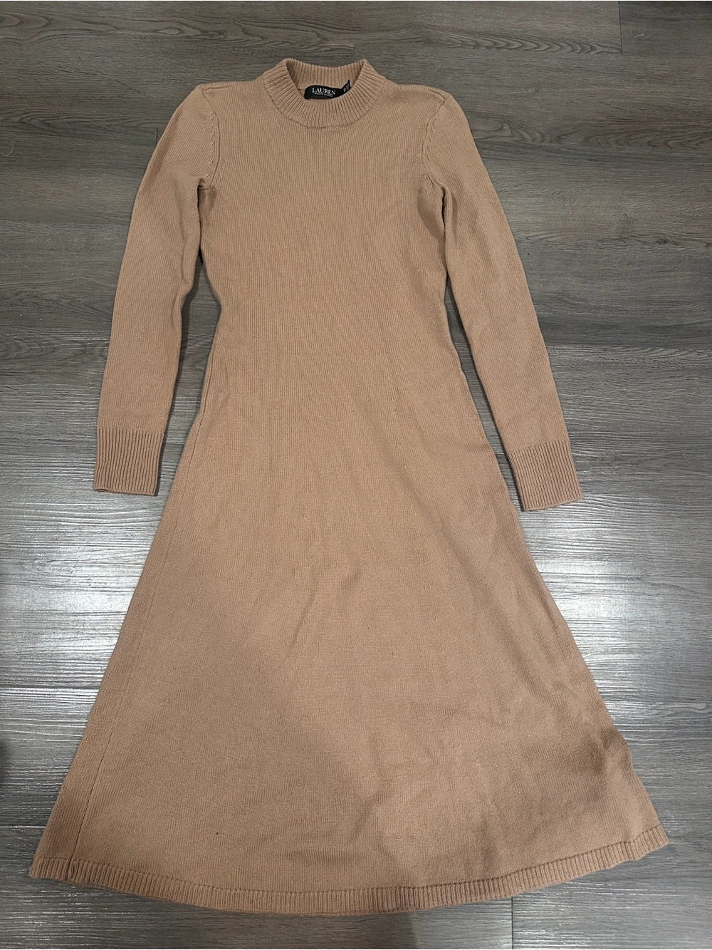 Ralph Lauren wool blend Camel Long Sleeve Knit A-Line Dress
